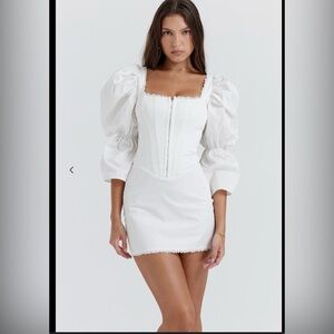 NWT House of CB dress White Puff-Sleeve Corset Mini Dress
